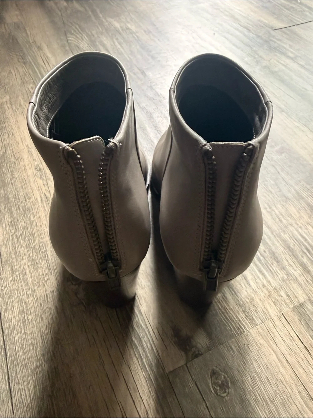 Cole Haan Women's Dey Taupe Leather Ankle Bootie with Stacked Heel 8.5